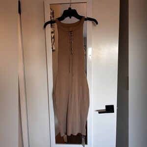 Cider Tan Lace-Up Midi Dress